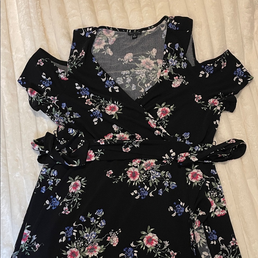 Torrid floral Black flowered Wrap Dress with tie belt